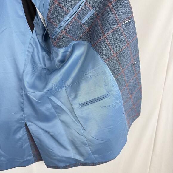 Paul Fredrick Linen Blazer Sport Coat Mens Size 43R Blue Plaid Jacket - Picture 15 of 16